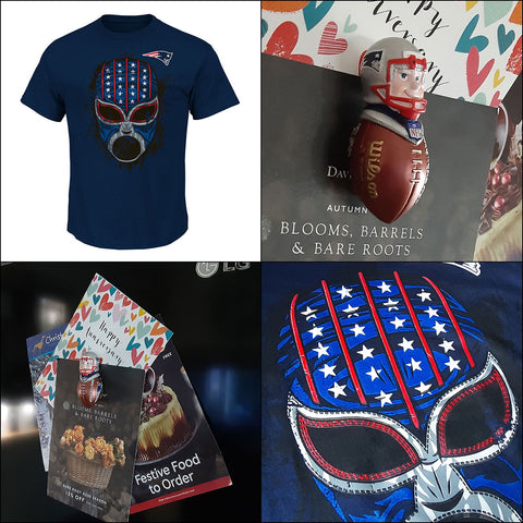New England Patriots NFL Mask T shirt + 2 Patriots Fridge Magnets